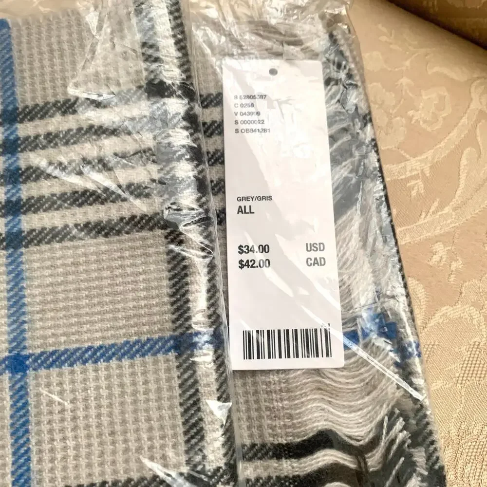 Urban Outfitters UO Long Plaid Scarf in Grey